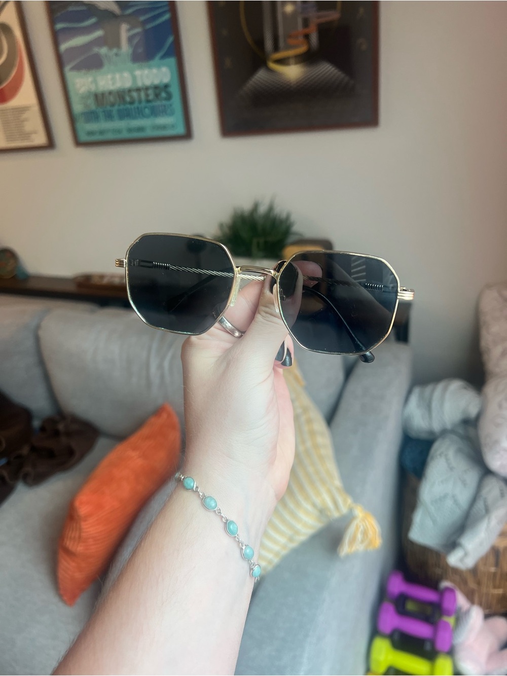 Gold Frame Black Lens Sunglasses - Classic Women’s Accessory
